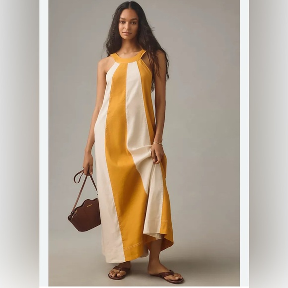 Anthropologie Dresses & Skirts - Anthropologie Mustard Yellow and Cream Striped Maxi Dress